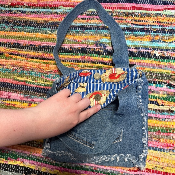 Vintage Handmade Denim Mini Tote Bag – Upcycled Y2K Grunge Vibes - Picture 3 of 6